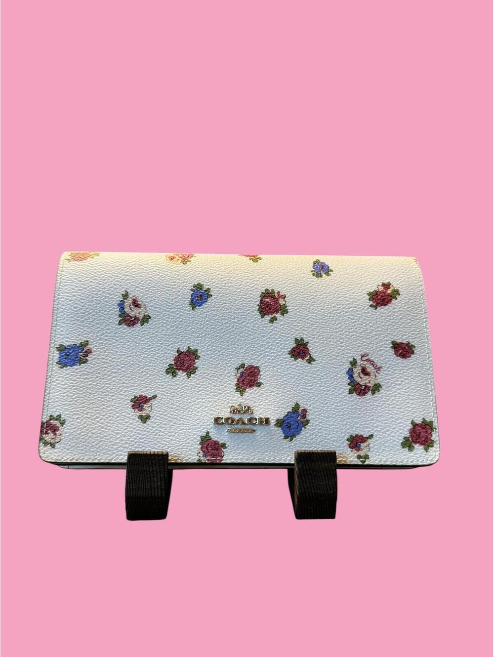 Coach Floral Leather Wallet on Chain Crossbody Clutch - Picture 2 of 6